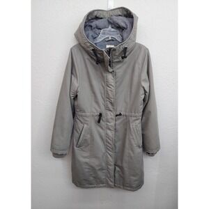 Hoodlamb Coat Womens Large Gray Hooded Parka Drawstring Waist Hemp Water Resist